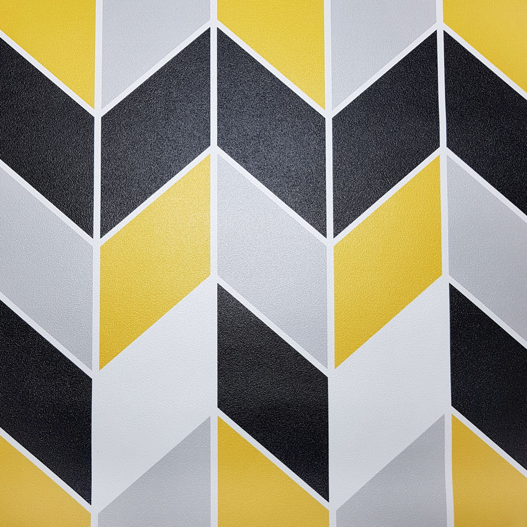 Chevron herringbone modern wallpaper black-grey-yellow-white - Dekoori image 2