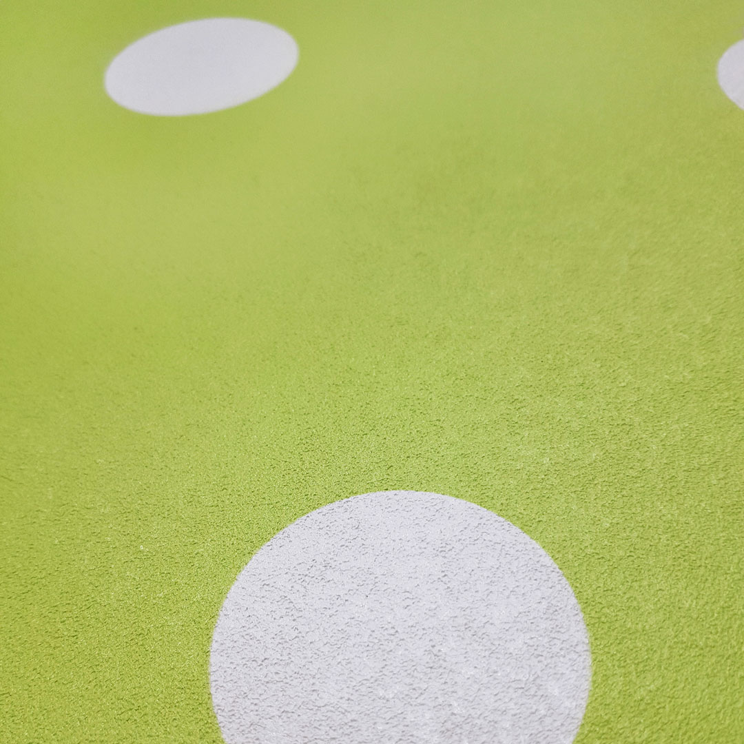 Zelená tapeta, limetková s bielymi bodkami, bodky 5 cm - Dekoori obrázok 2