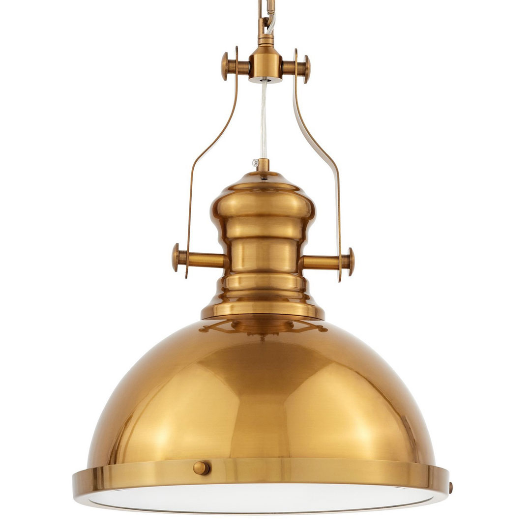 Industriálna závesná lampa ETTORE, priemyselná kovová kupola farby mosadze na reťazi - Lumina Deco obrázok 1
