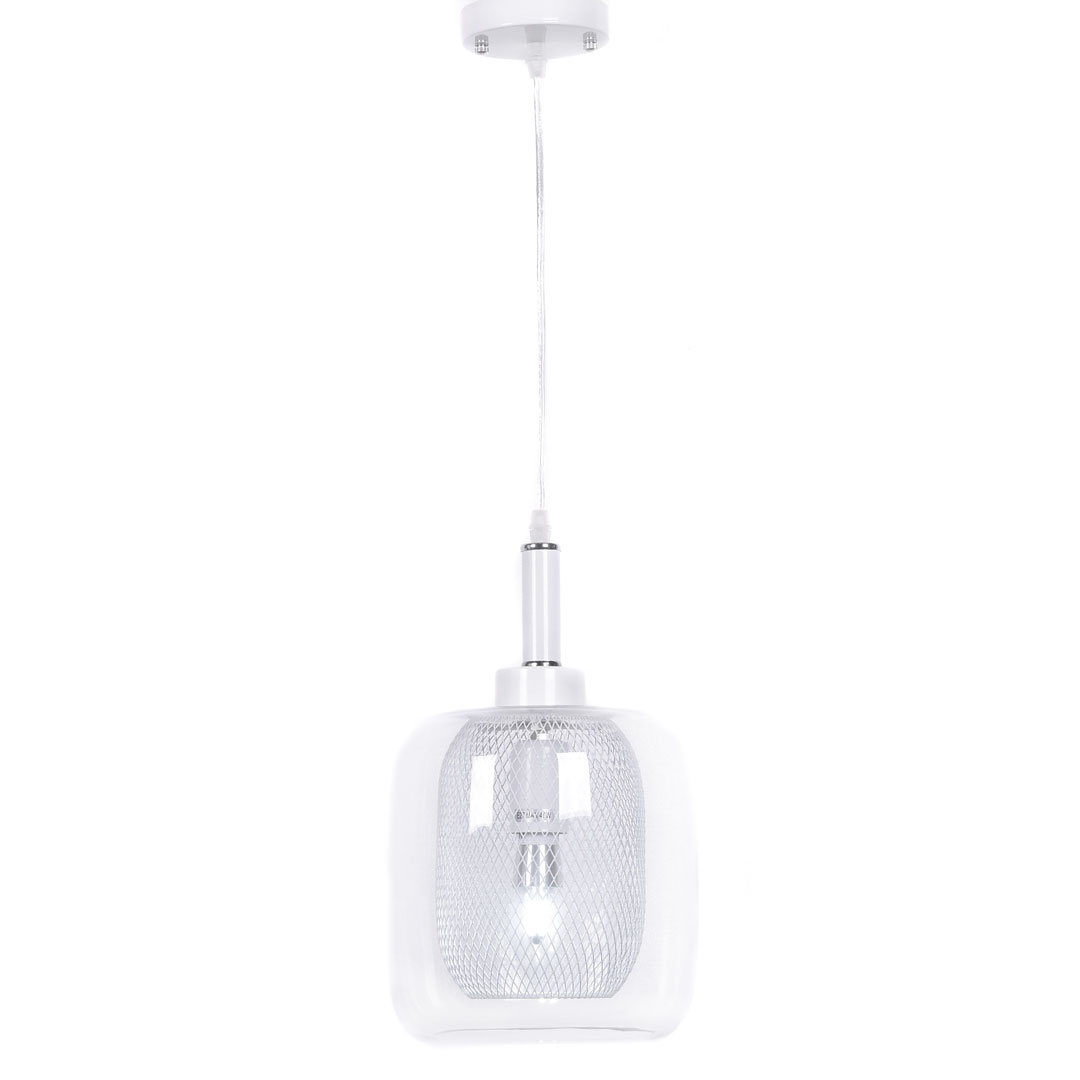 Trendová moderná závesná lampa, škandinávske závesné svietidlo, BESSA BIELA kovová sieťka, priehľadné sklo - Lumina Deco obrázok 3