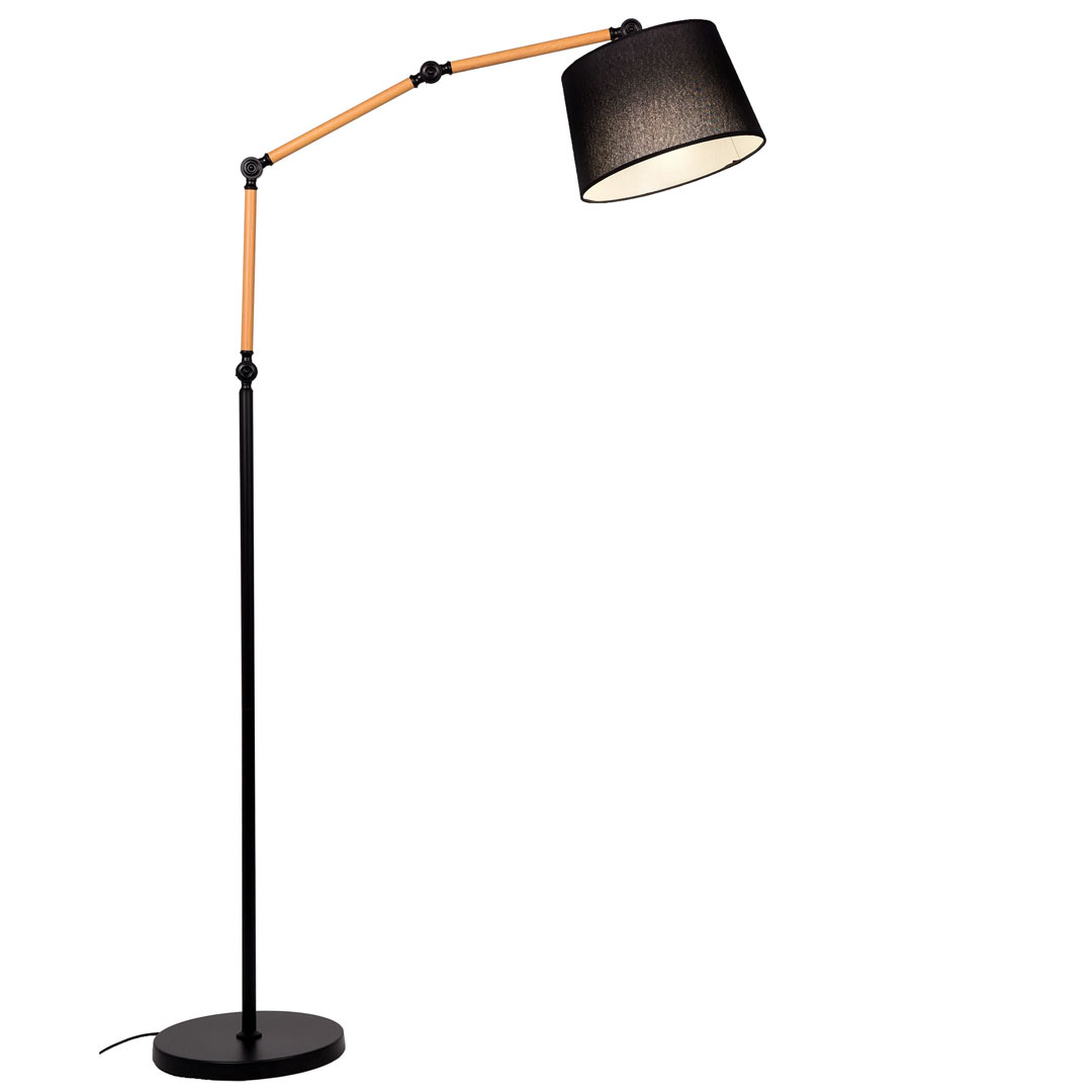 Lampa podłogowa skandynawska czarny abażur, ramię imitacja drewna CORSUS - Lumina Deco zdjęcie 1