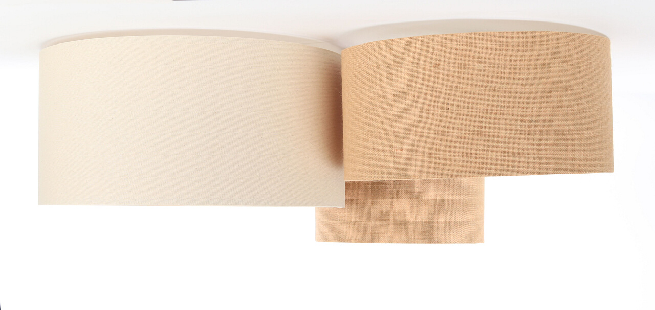 Beżowo-kremowa, potrójna lampa sufitowa z walcowymi abażurami z lnianej i jutowej tkaniny BOHO - BPS Koncept zdjęcie 2