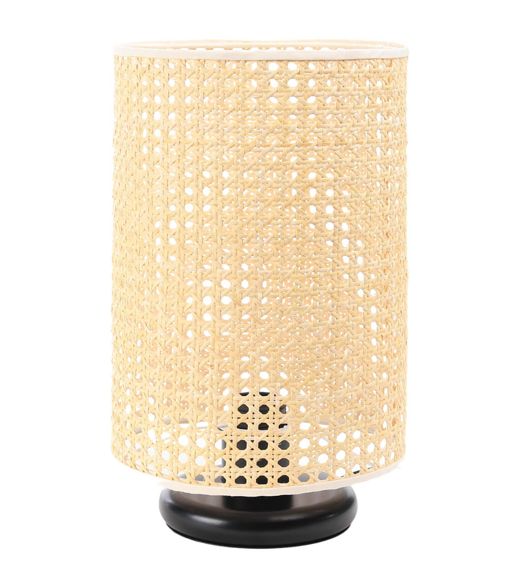 Kremowa lampka biurkowa z abażurem w kształcie walca z włókien palmy rotangowej BOHO - BPS Koncept zdjęcie 1