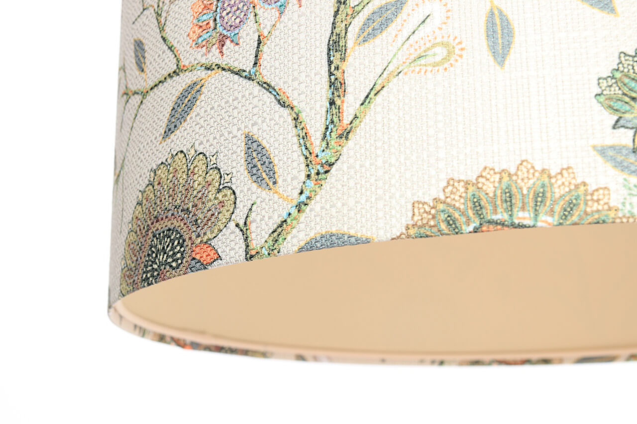 Kremowa lampa wisząca z walcowym abażurem z tkaniny strukturalnej w kwiaty i koliberki PORTLAND - BPS Koncept zdjęcie 4