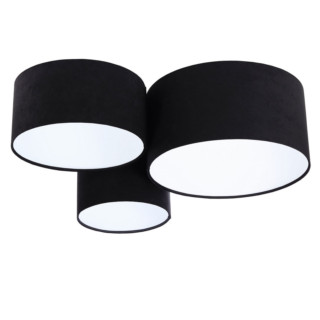 Černá stropní lampa s válcovými velurovými stínidly v různých velikostech s bílým vnitřkem FLOJD - BPS Koncept obrázek 1