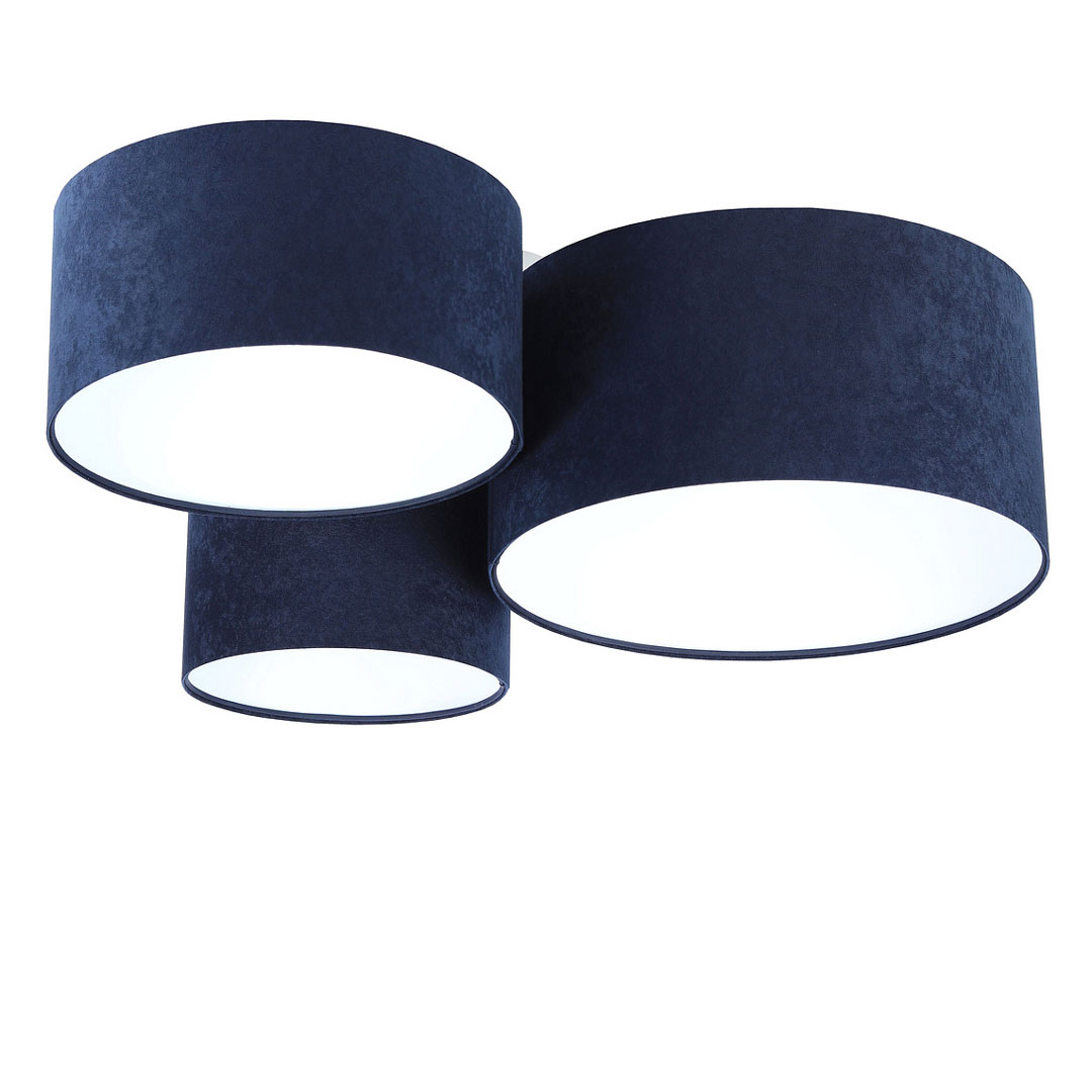 Tmavě modro-bílá sada stropních lamp s válcovými velurovými stínidly HONIR - BPS Koncept obrázek 1