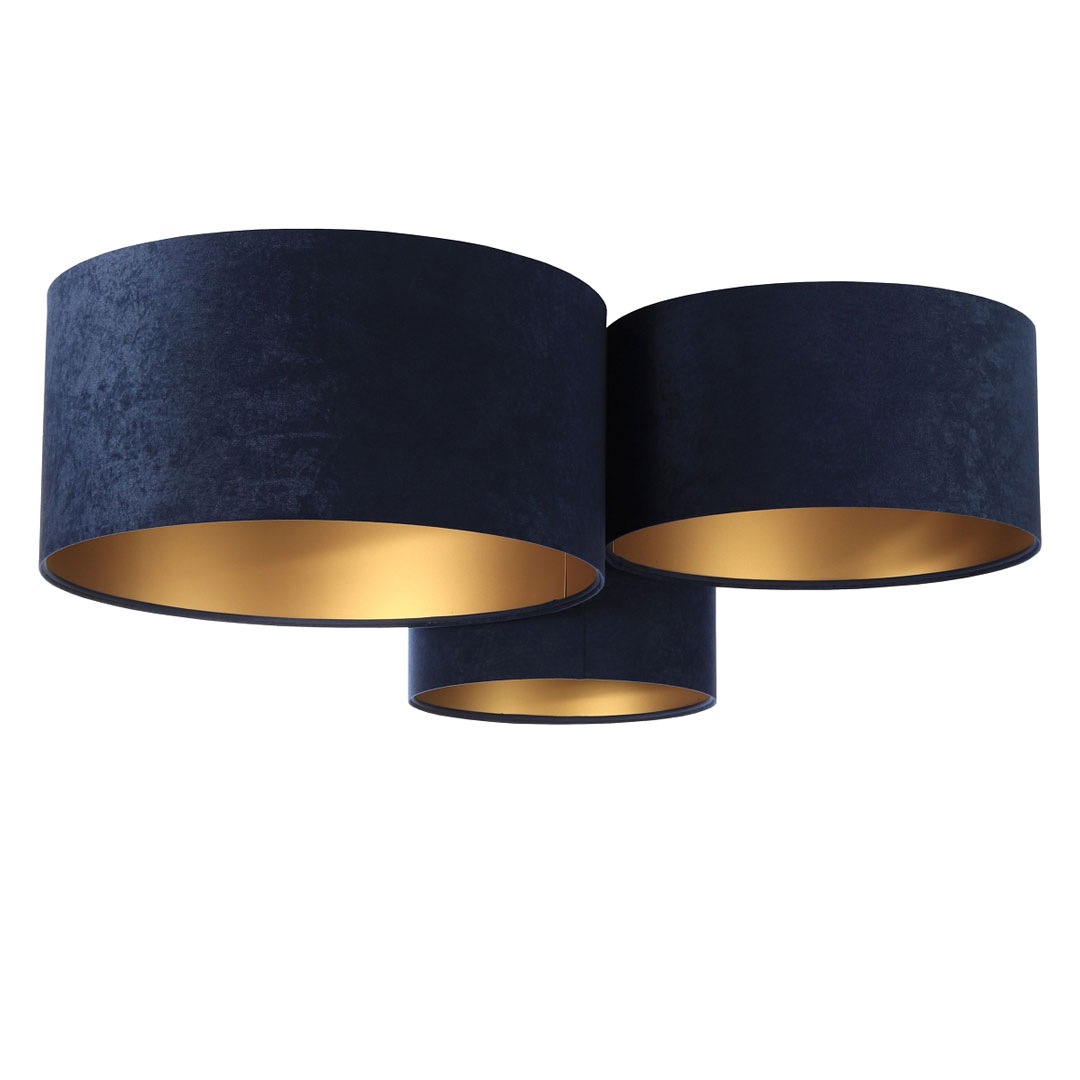 Tmavě modro-zlatá stropní lampa s válcovými velurovými stínidly v různých velikostech HONIR - BPS Koncept obrázek 1
