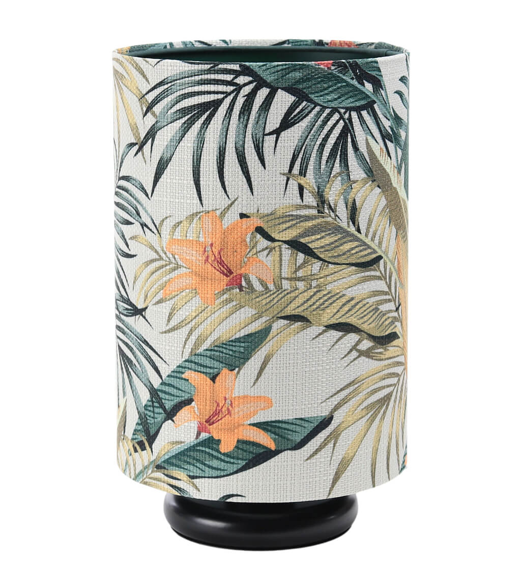 Kremowa lampka biurkowa z abażurem w kształcie walca w liście palmy i kwiaty bananowca, tuba PORTLAND - BPS Koncept zdjęcie 1