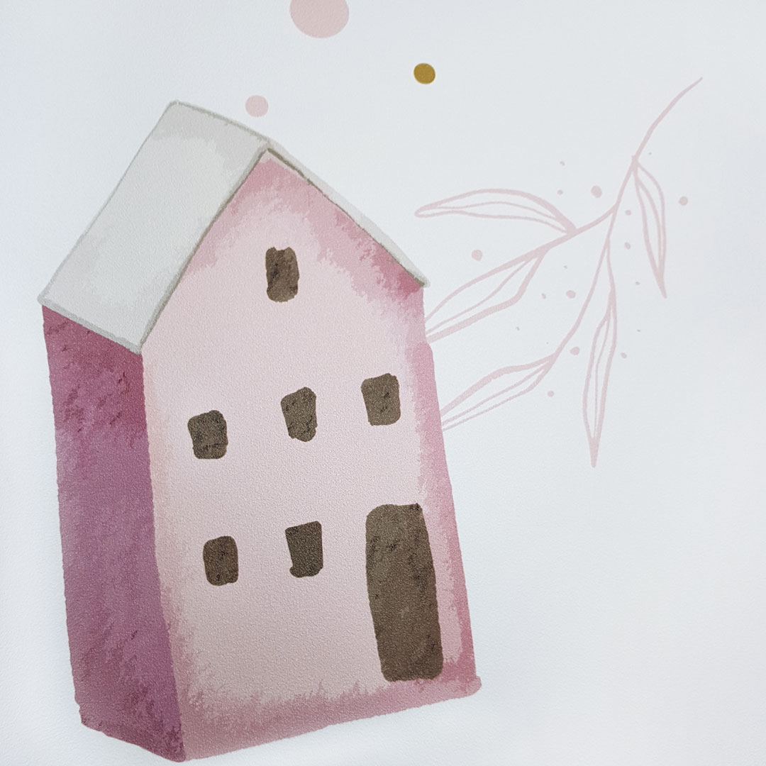 Pohádková tapeta s domečky, domy, jemnými větvičkami, pro děti - Dekoori obrázek 3