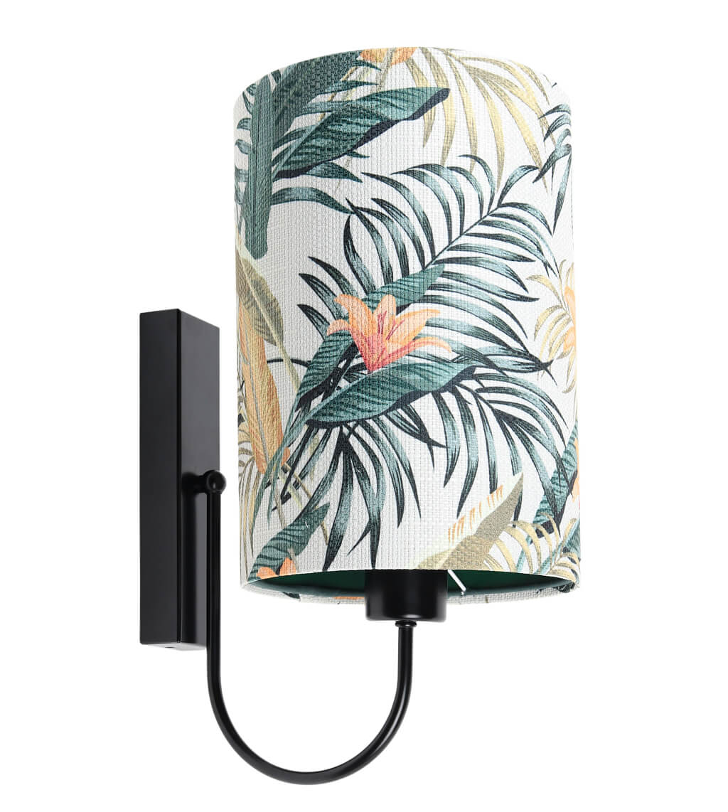 Kremowa lampa ścienna z walcowym abażurem w kwiaty bananowca i liście palmy PORTLAND - BPS Koncept zdjęcie 1