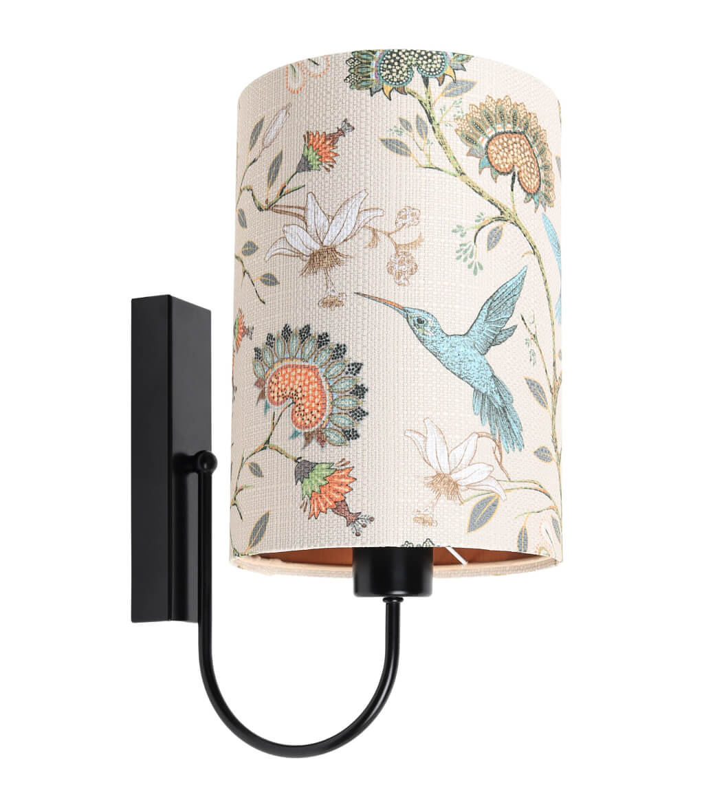 Kremowa lampa ścienna z abażurem w kształcie walca w kwiaty i kolibry kinkiet, PORTLAND - BPS Koncept zdjęcie 1