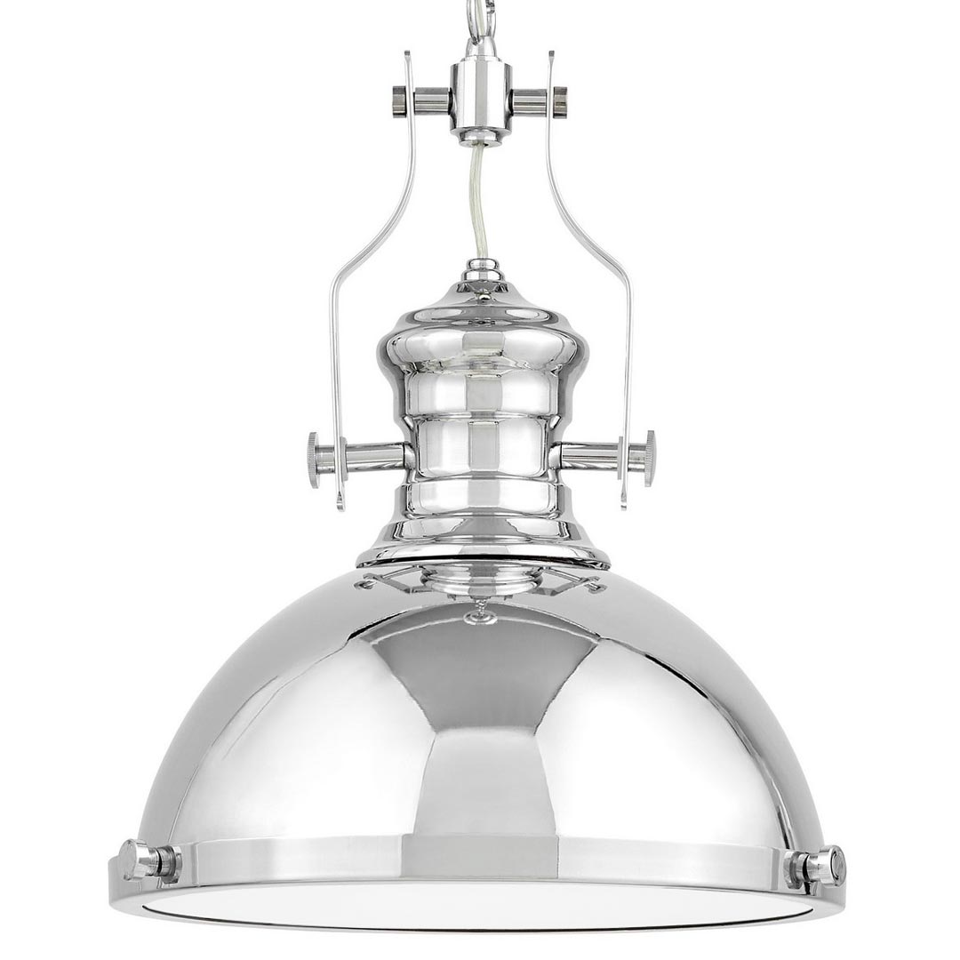 Industriálna loftová závesná lampa ETTORE, priemyselná kovová chrómovo strieborná kupola na reťazi - Lumina Deco obrázok 1