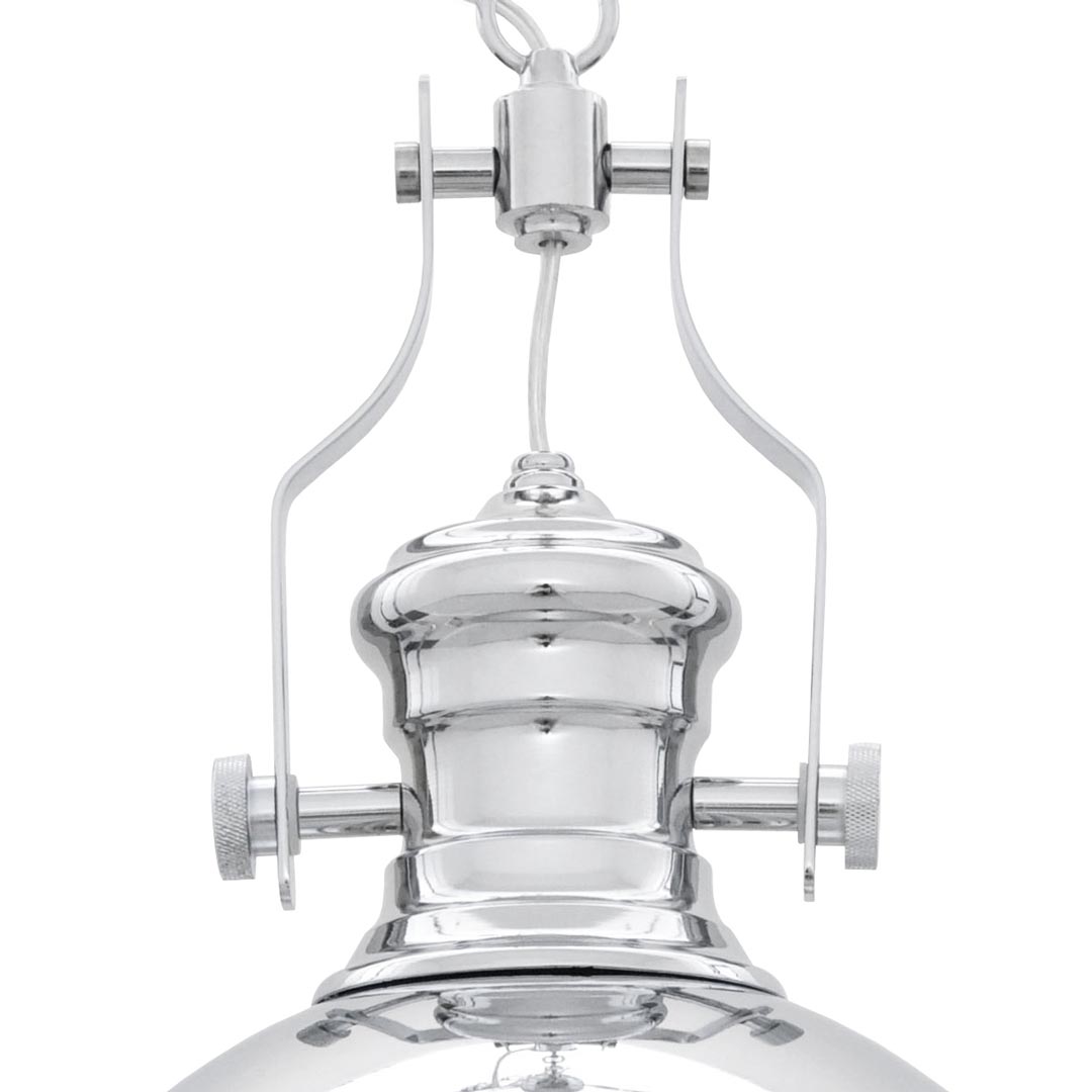 Industriálna loftová závesná lampa ETTORE, priemyselná kovová chrómovo strieborná kupola na reťazi - Lumina Deco obrázok 4