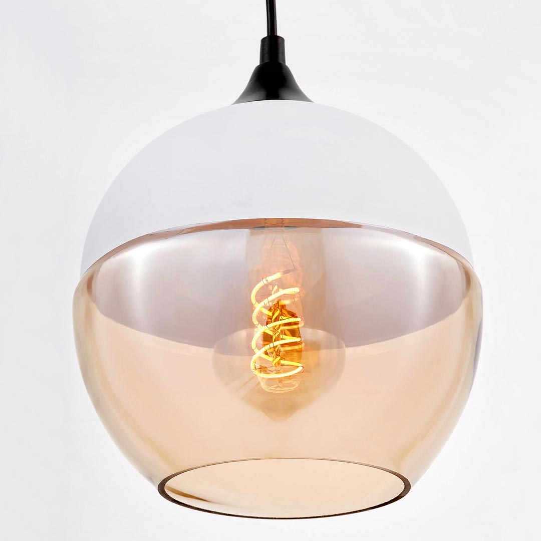 Loftová biela závesná lampa, sklenená guľa ALBION, priehľadná, nastaviteľná - Lumina Deco obrázok 4