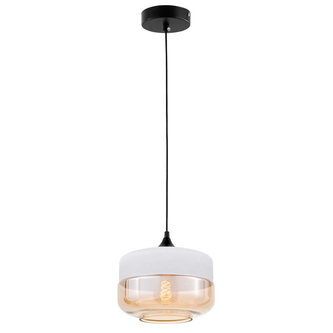 Stropní lampa, svítidlo BARLET bílé skleněné jantarové skandinávské loftové - Lumina Deco obrázek 3