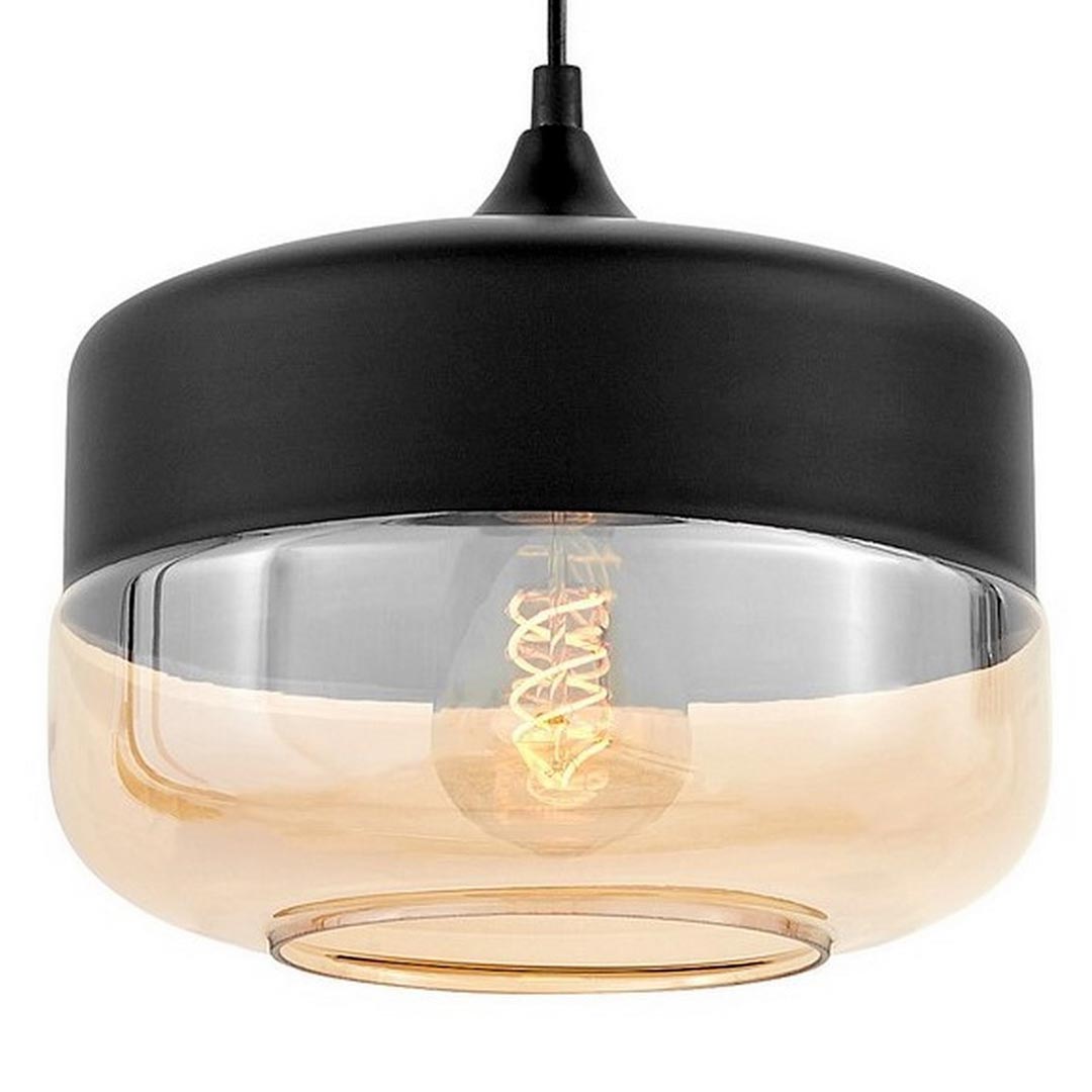 Čierna závesná lampa BARLET v industriálnom štýle, kovové tienidlo so sklom v tvare valca - Lumina Deco obrázok 1