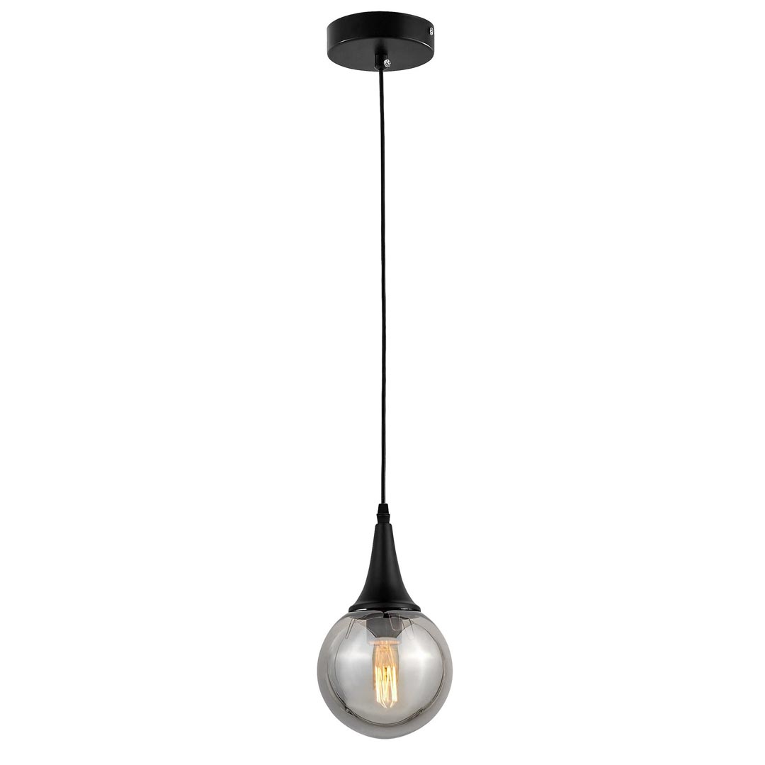 Modern black pendant lamp, ball-shaped smoked glass shade - ROCHERRO - Lumina Deco image 3
