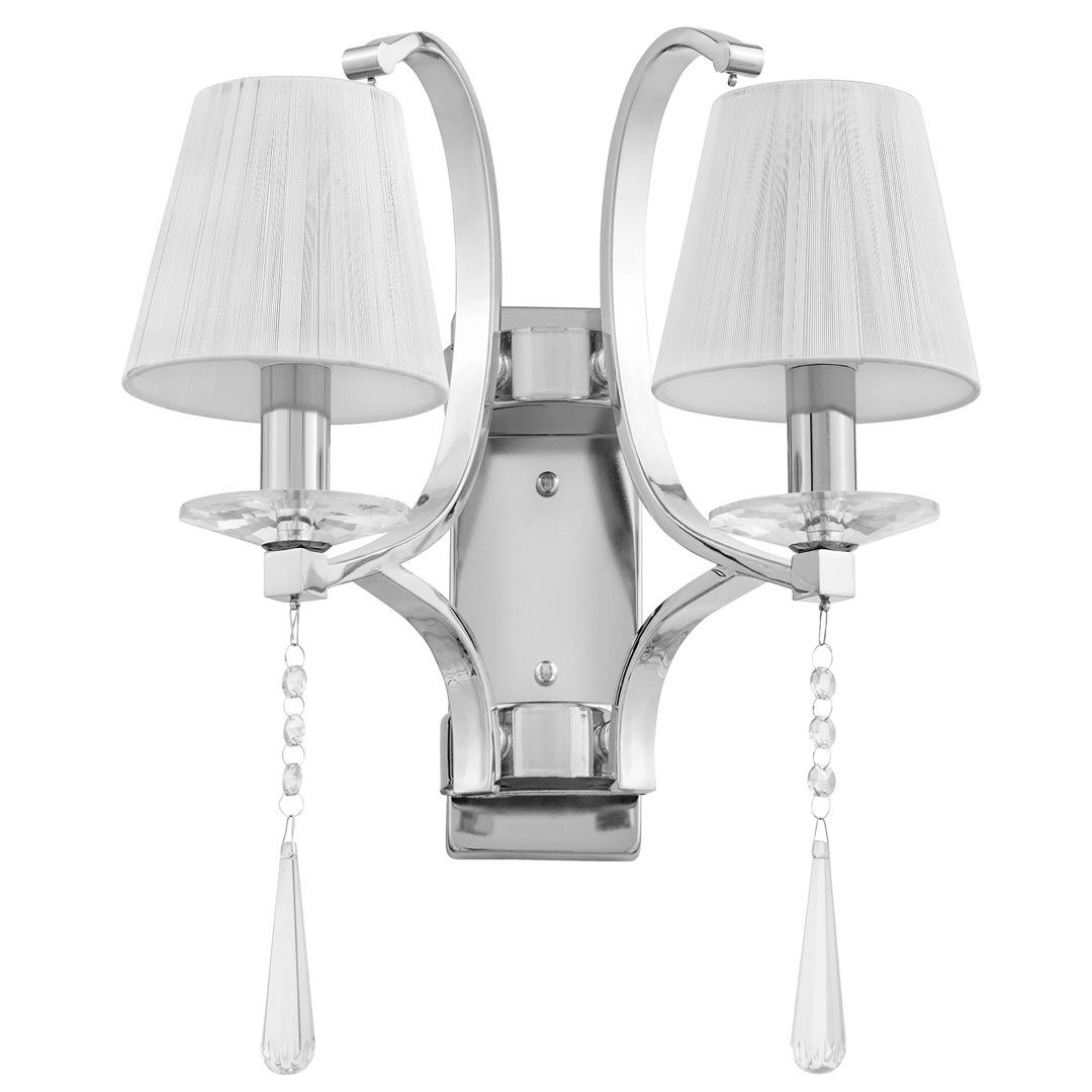 Kinkiet lampa ścienna VENISIA W2 A podwójny, metalowy z kryształkami, srebrne abażury - Lumina Deco zdjęcie 1