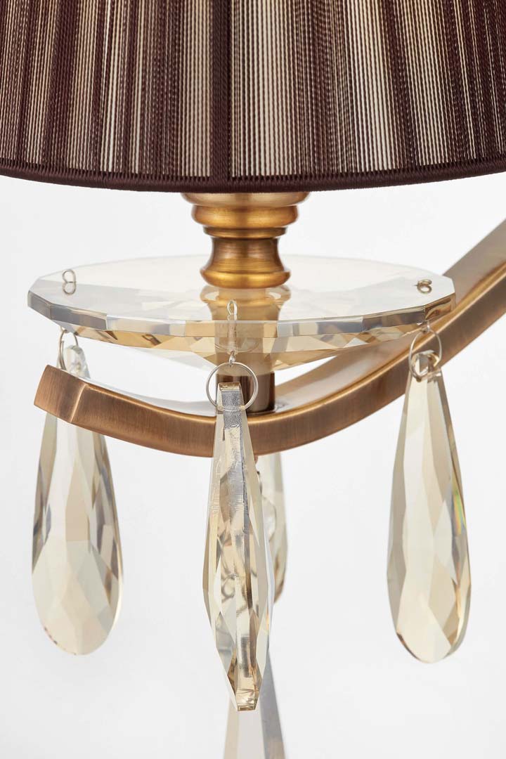 Kinkiet z kryształkami mosiężny, brązowy abażur ALESSIA W1 pojedynczy metalowy - Lumina Deco zdjęcie 3
