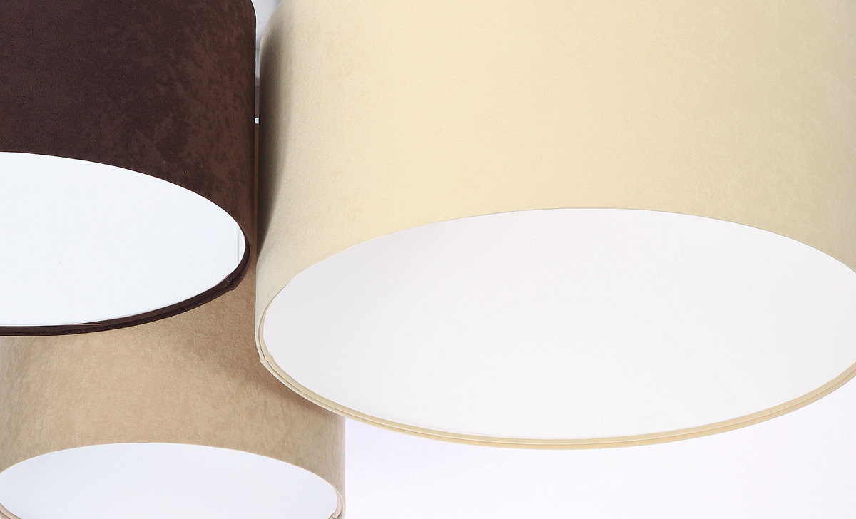 Kremowo-brązowo-beżowa lampa sufitowa z walcowymi abażurami z weluru, z białym wnętrzem, plafoniada REN - BPS Koncept zdjęcie 4