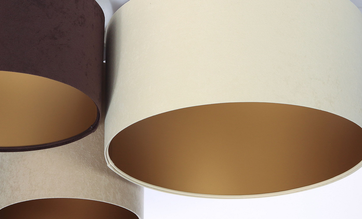 Kremowo-brązowo-beżowa lampa sufitowa, plafon z kloszami z weluru w kształcie walca ze złotym wnętrzem MURIN - BPS Koncept zdjęcie 4