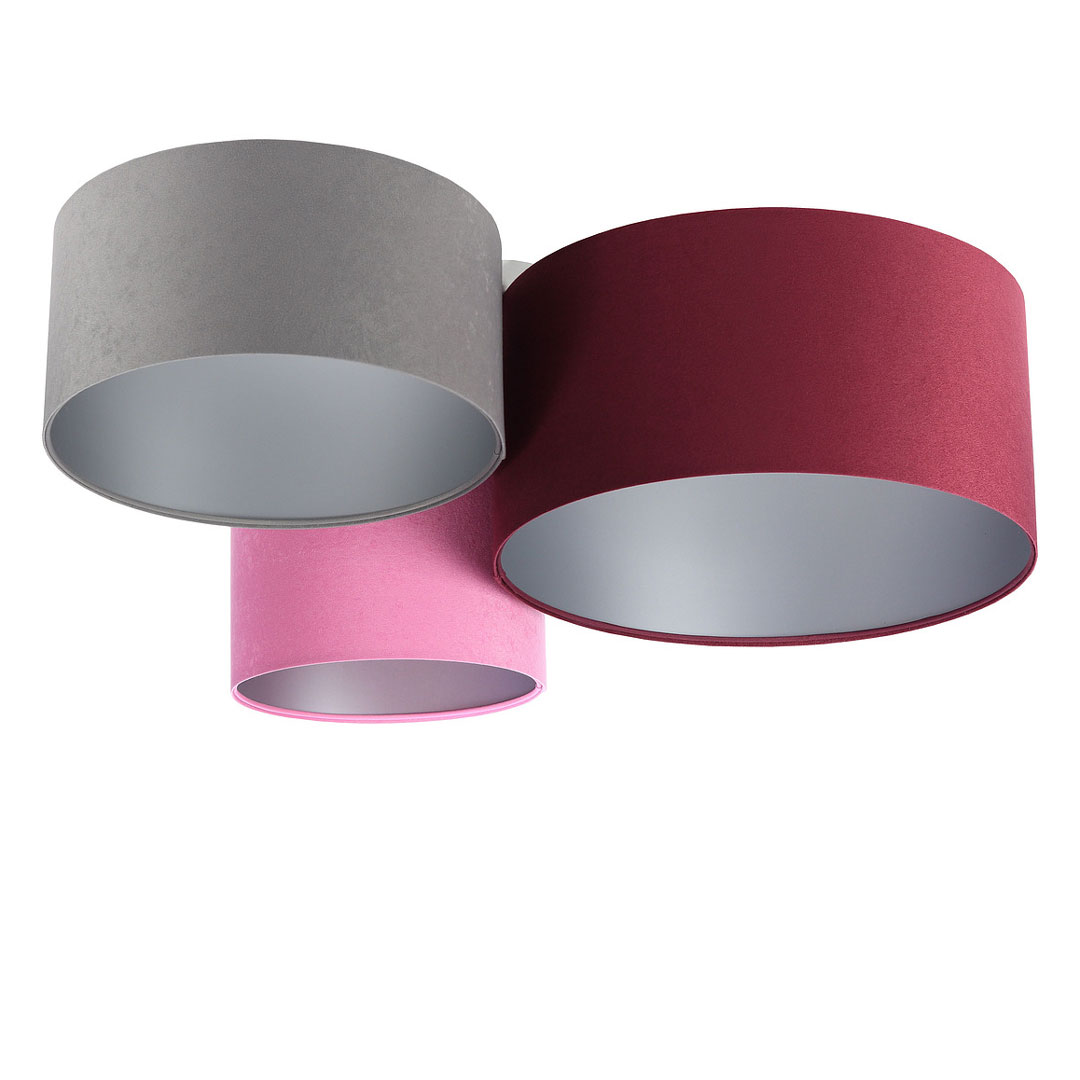 Bordowo-różowo-szara lampa sufitowa z welurowymi abażurami ze srebrnym wnętrzem TOBBI - BPS Koncept zdjęcie 1