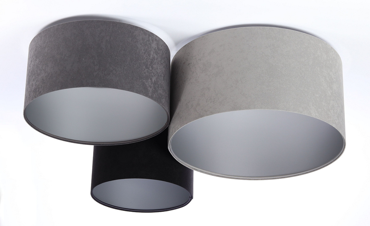Szaro-czarno-srebrna lampa sufitowa z welurowymi abażurami w kształcie walca ODON - BPS Koncept zdjęcie 3