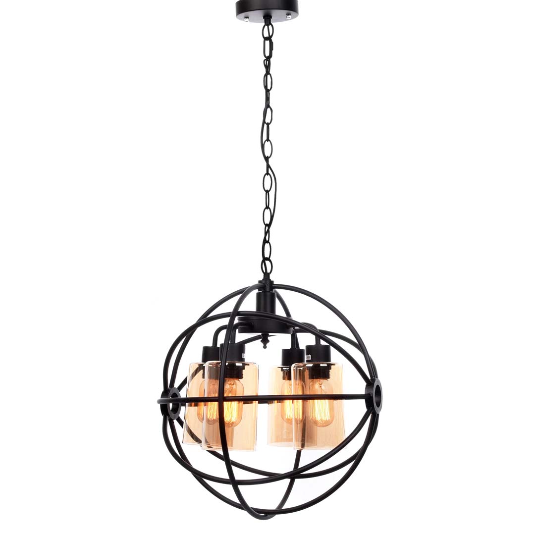 Černá drátěná lampa STRADI, koule visící na řetízku, kovová, loftová - Lumina Deco obrázek 3