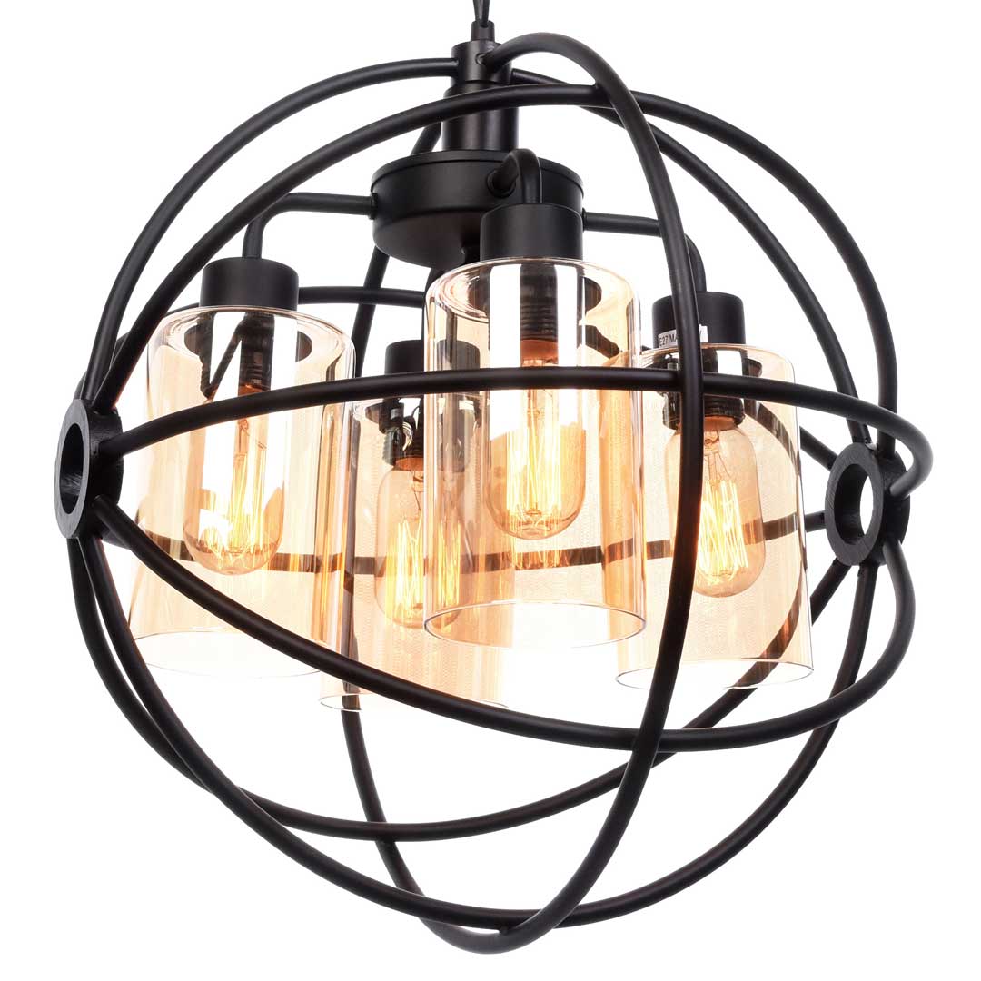 Černá drátěná lampa STRADI, koule visící na řetízku, kovová, loftová - Lumina Deco obrázek 4