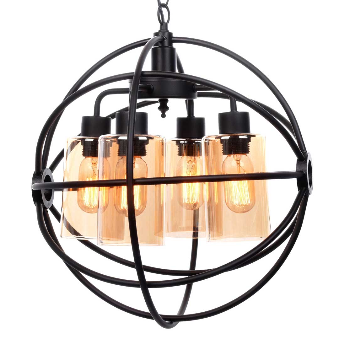 Černá drátěná lampa STRADI, koule visící na řetízku, kovová, loftová - Lumina Deco obrázek 1