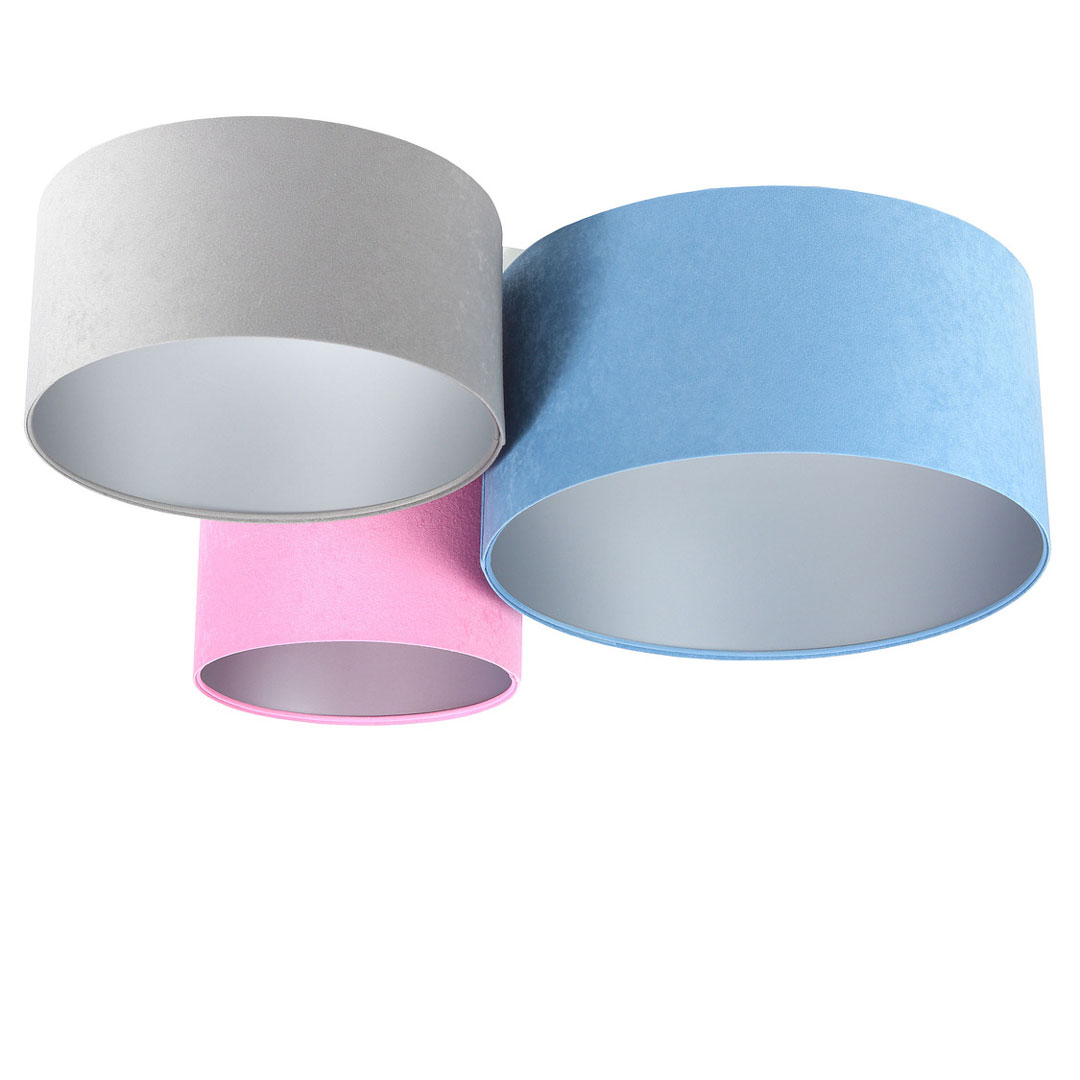 Niebiesko-różowo-szara lampa sufitowa z welurowymi abażurami w kształcie walca ze srebrnym wnętrzem DONNAN - BPS Koncept zdjęcie 1