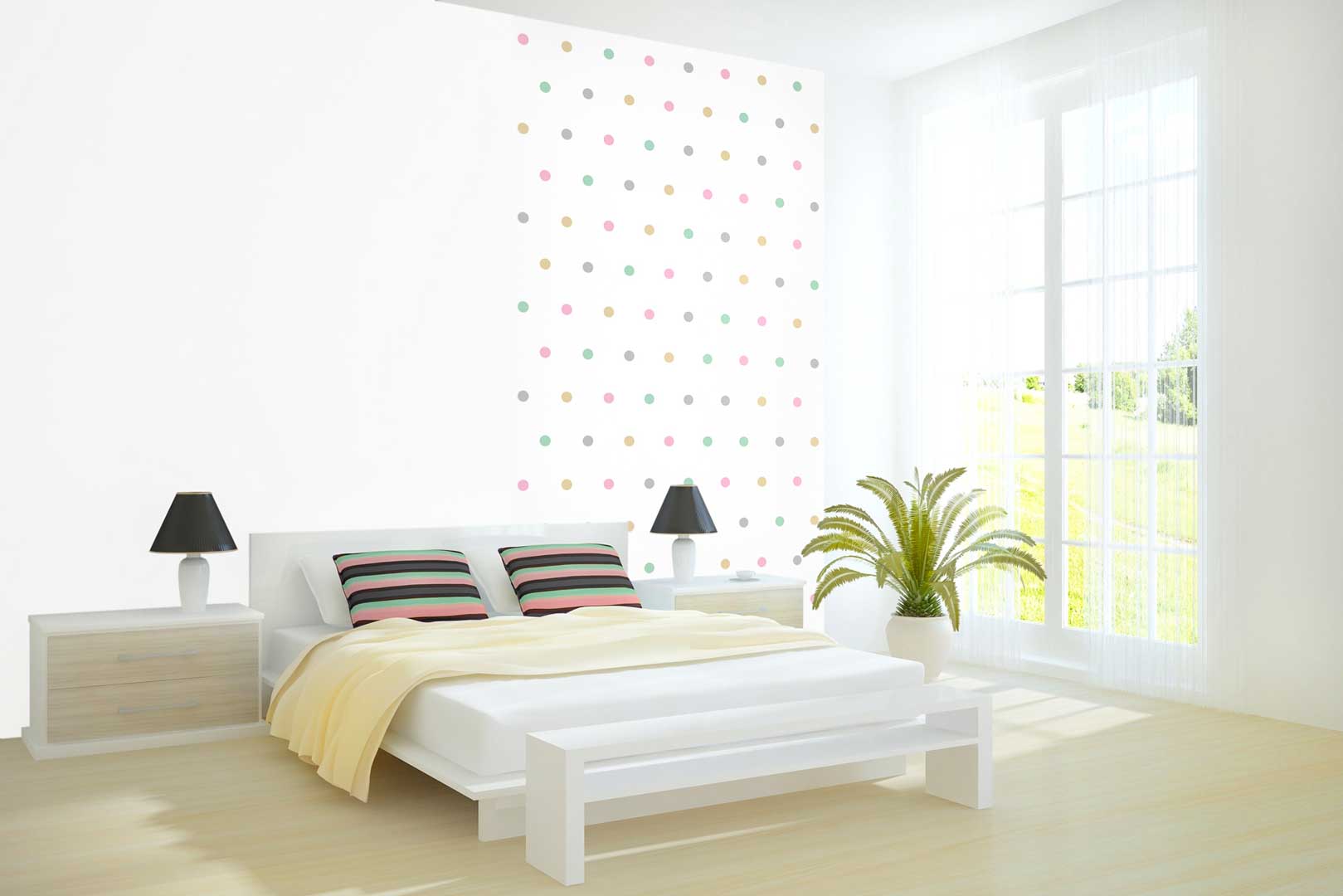 Colourful pastel 5 cm dots wallpaper - Dekoori image 4