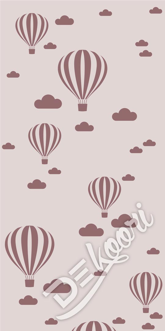 Beige-brown wallpaper with flying balloons and clouds for children - Dekoori image 2