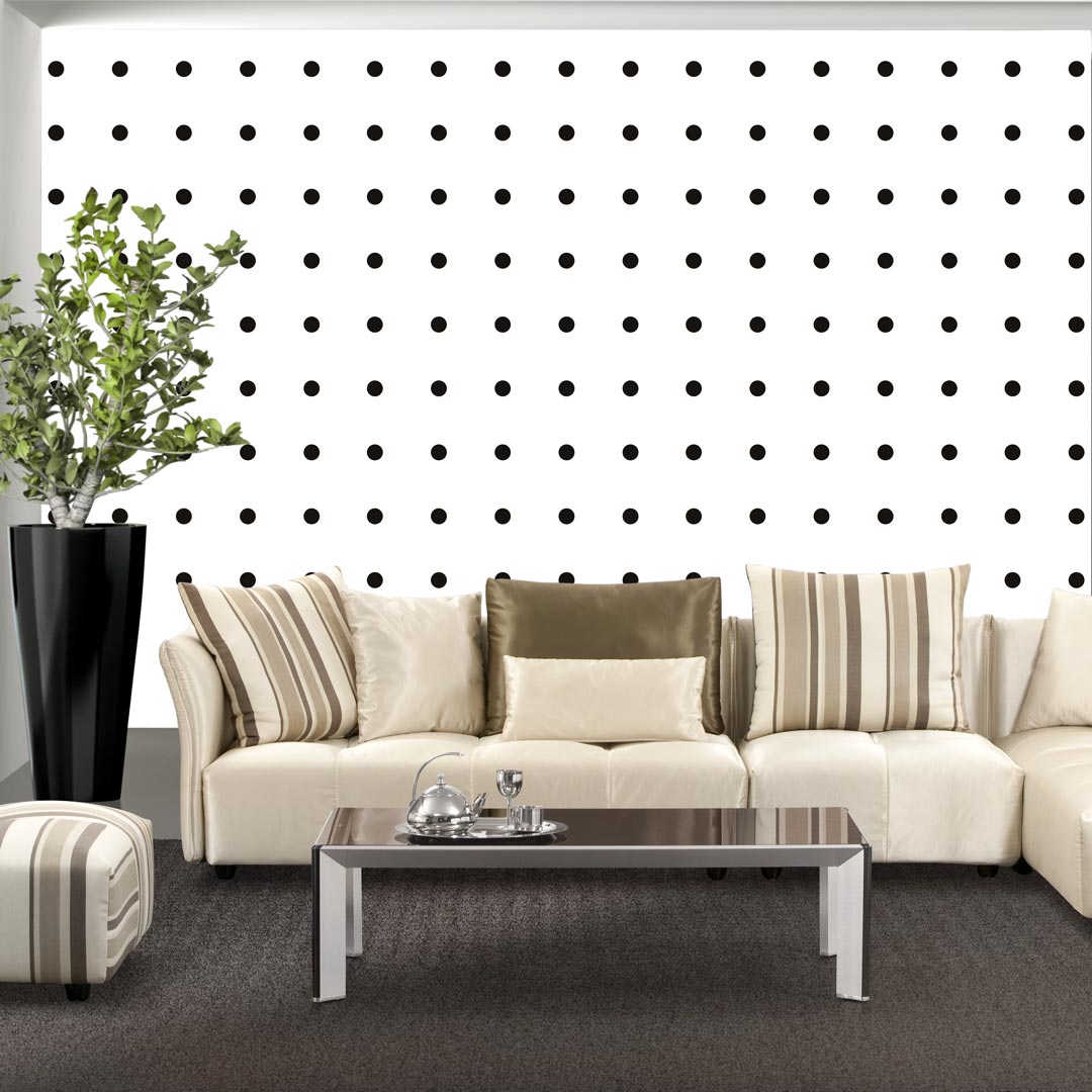 White and black 5 cm dots - square spacing wallpaper - Dekoori image 2