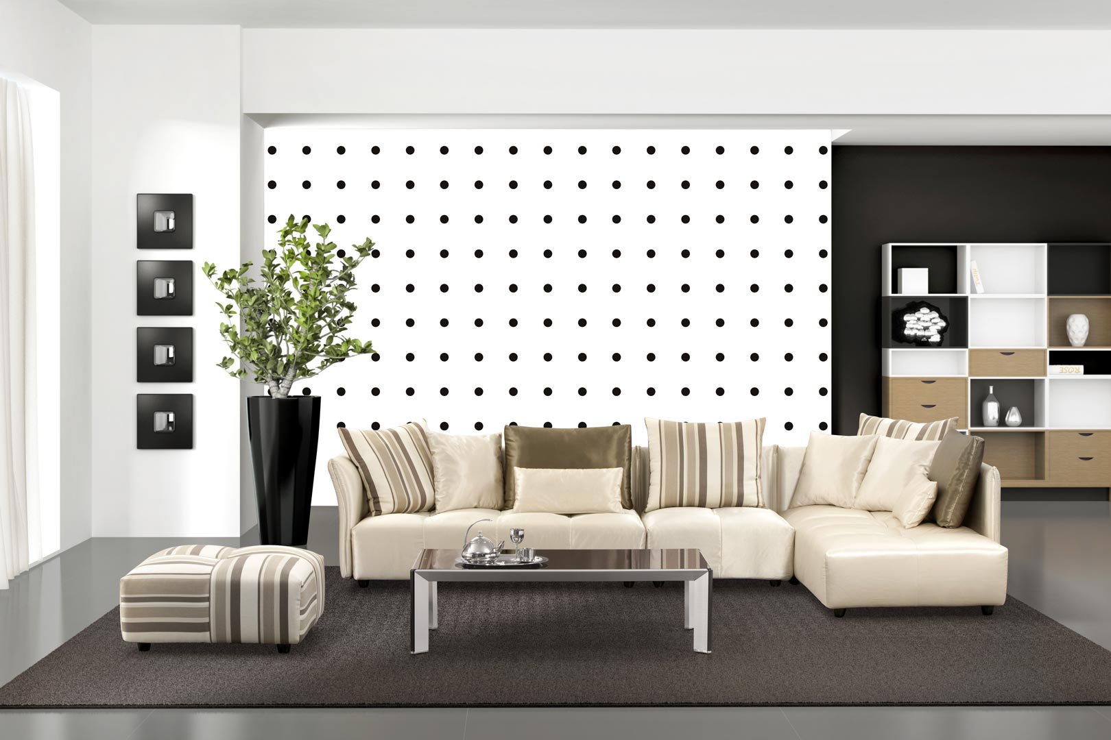 White and black 5 cm dots - square spacing wallpaper - Dekoori image 4