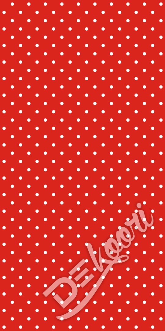 Červená tapeta s malými, POLKA DOT, bielymi bodkami 2 cm - Dekoori obrázok 3