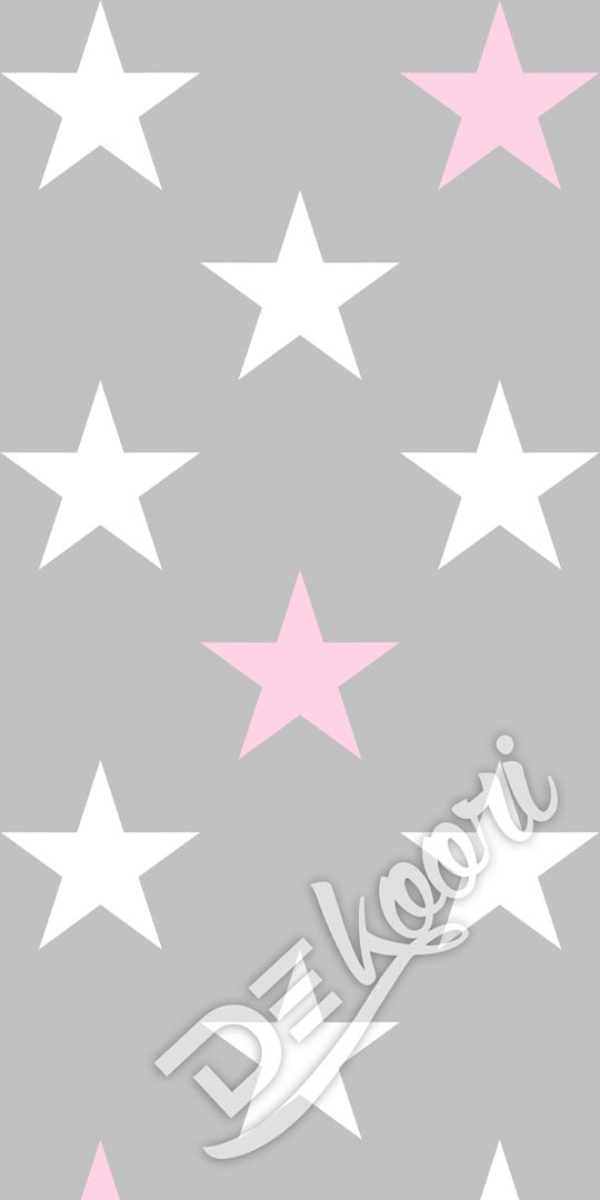 Šedá tapeta s bielymi a ružovými hviezdami 33 cm - Dekoori obrázok 3