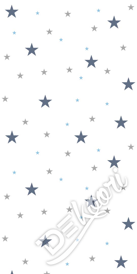 White wallpaper with blue, grey and navy blue stars - Dekoori image 2