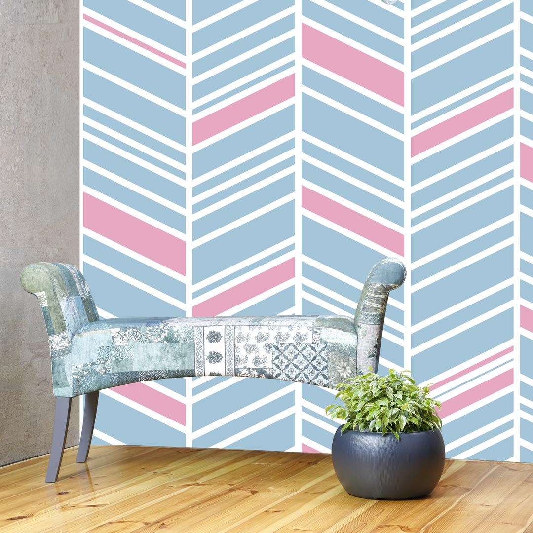 Original design: white, blue and pink herringbone wallpaper - Dekoori image 2
