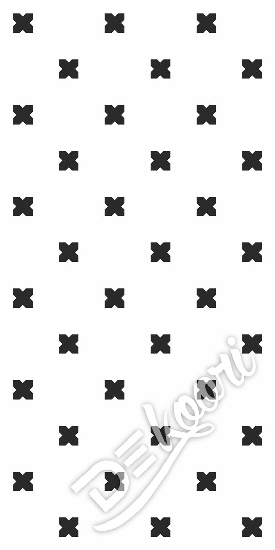 Bielo-čierna tapeta na stenu s krížikmi – iXami, rozostup káro (bielo-čierna verzia) - Dekoori obrázok 2