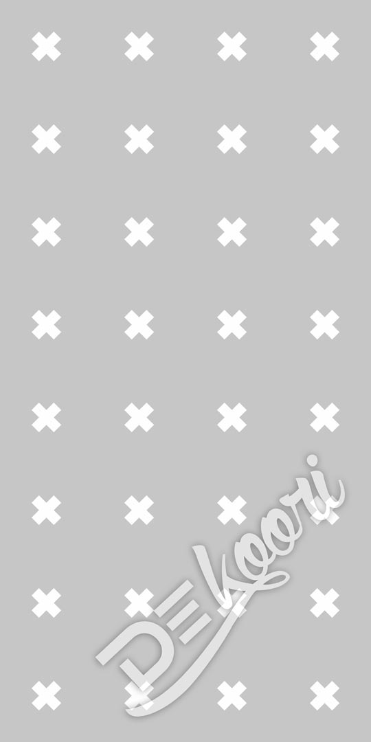Szara tapeta skandynawska w białe KRZYŻYKI kwadratowy rozstaw (wersja szaro-biała) - Dekoori zdjęcie 2