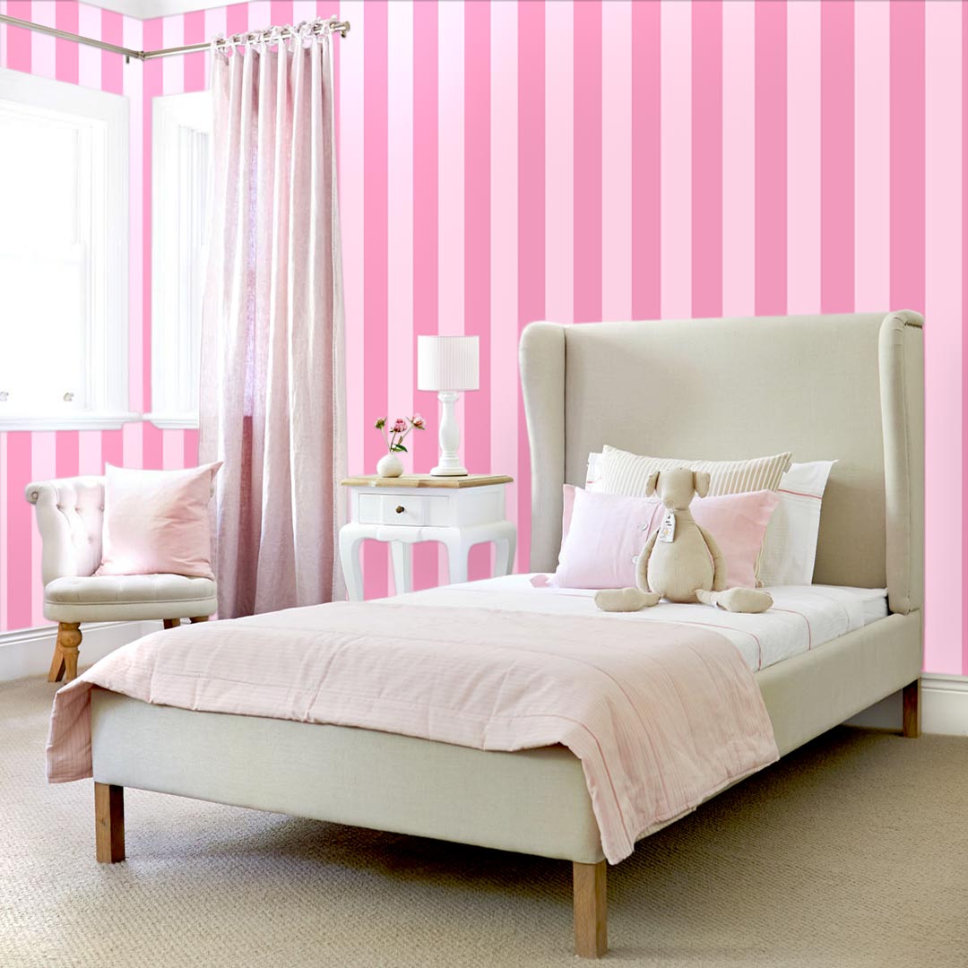 Pink children's vertical striped wallpaper for girl's room - Dekoori image 2