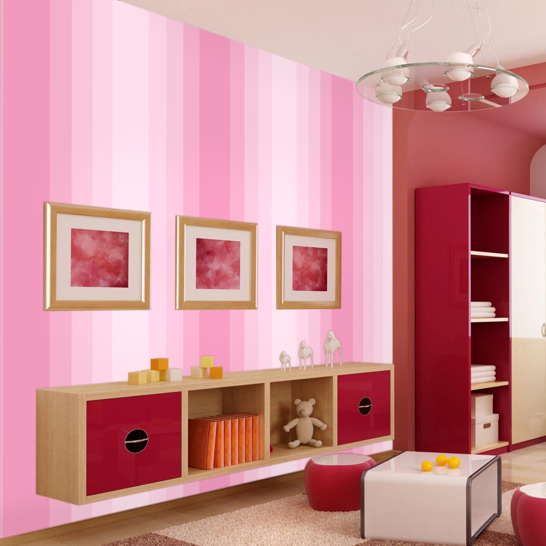 Gradientní růžová tapeta se svislými pruhy do dívčího dětského pokoje - Dekoori obrázek 2