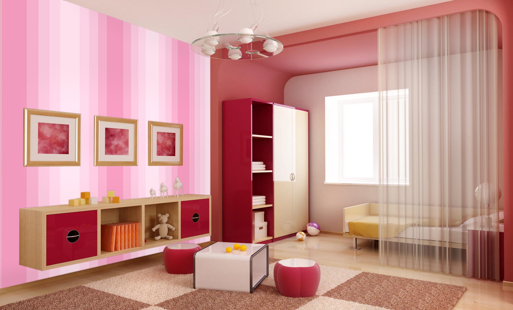 Pink gradient children's vertical striped- wallpaper for girl's room - Dekoori image 4