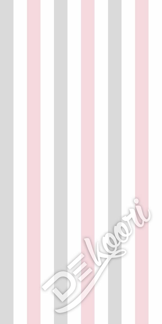 Stylová, bílá tapeta se světle šedými a růžovými svislými pruhy - Dekoori obrázek 3