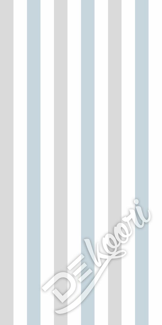 Jemná, bílá tapeta se světle šedými a světle modrými svislými pruhy - Dekoori obrázek 3