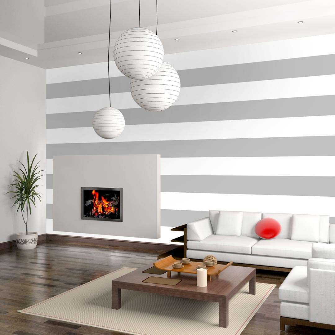 White and grey horizontal striped wallpaper - Dekoori image 2