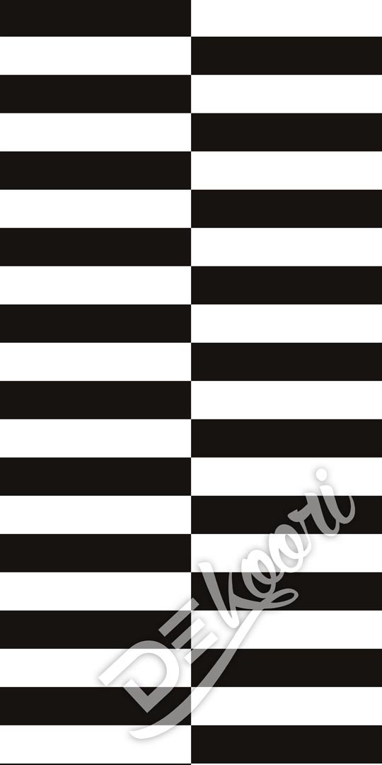 Tapeta na stenu s VODOROVNÝMI PRUHMI, čierne a biele pruhy so šachovnicovým posunom - Dekoori obrázok 2
