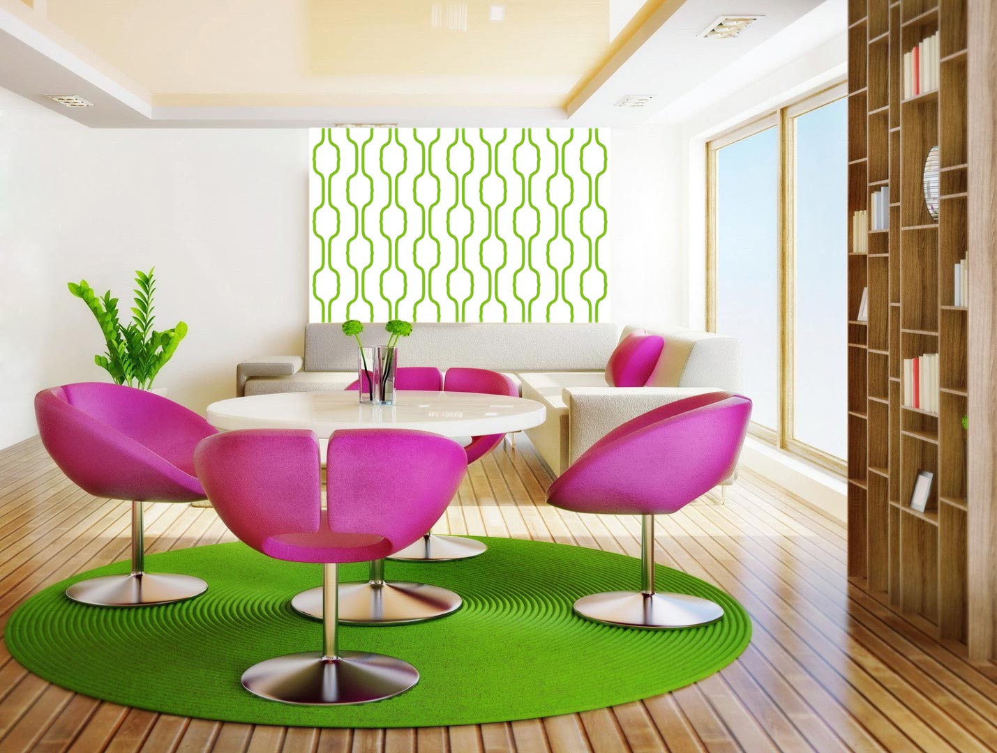 Bílo-zelená tapeta se svislým dekoračním vzorem - Dekoori obrázek 4
