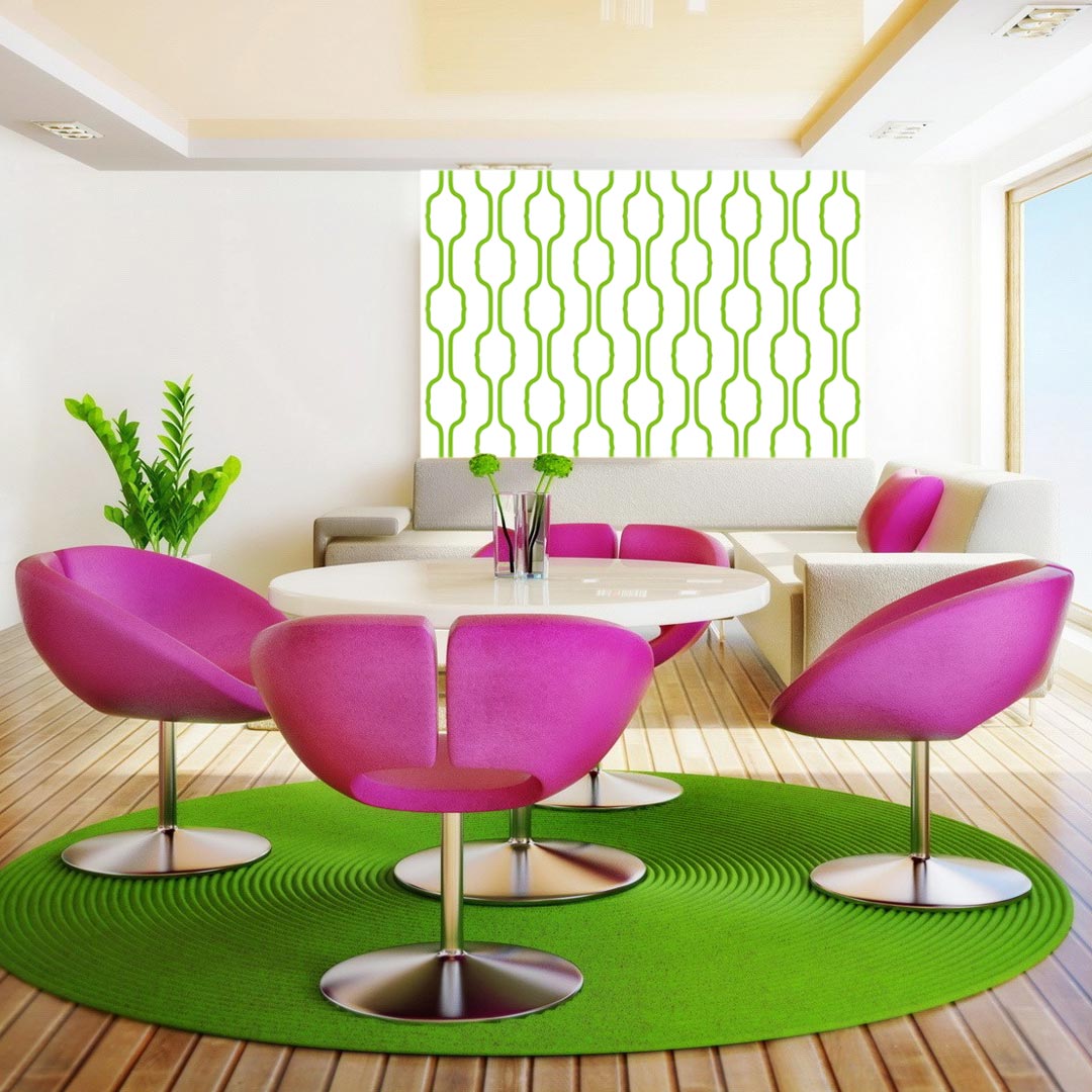White and green vertical decorative patterns wallpaper - Dekoori image 2